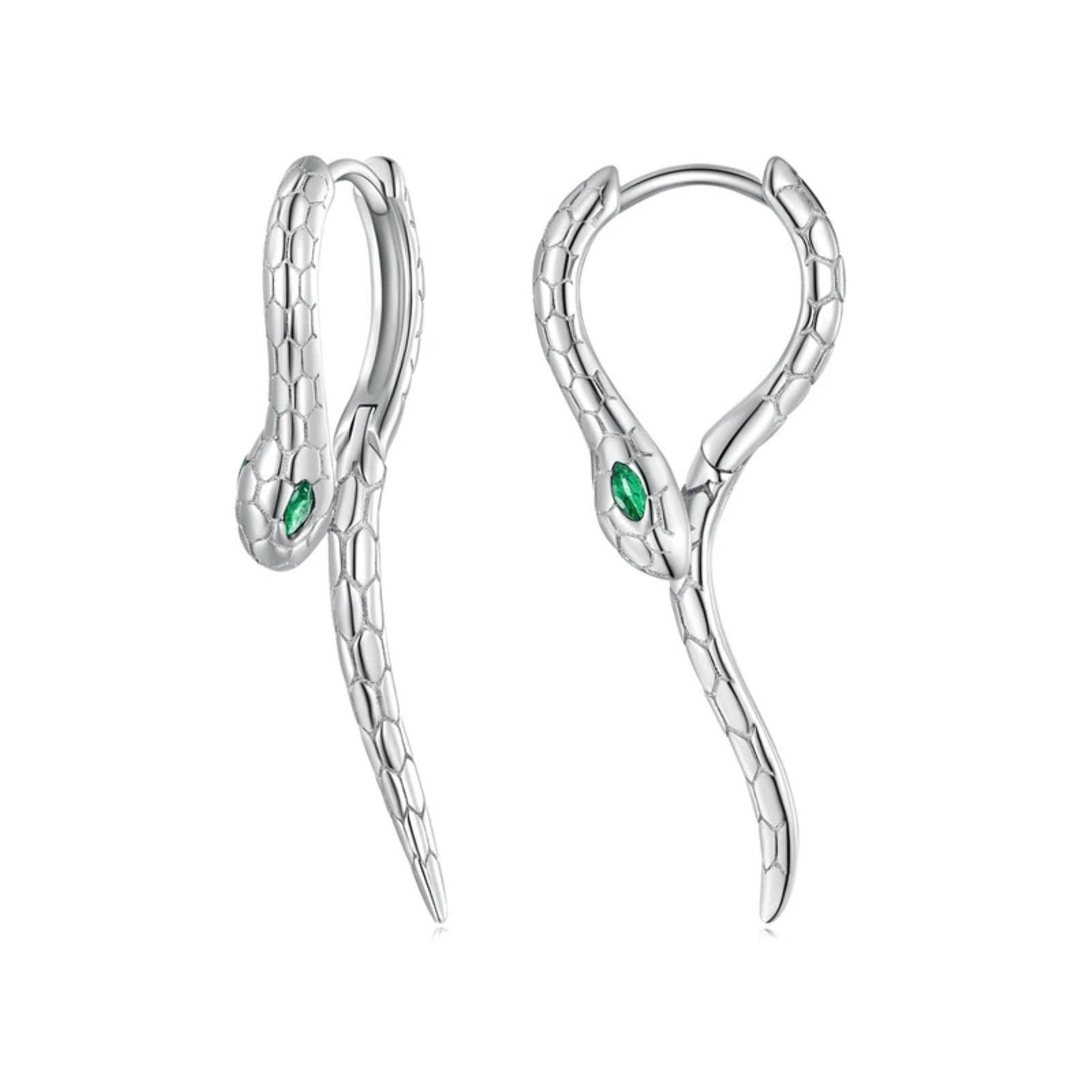 BEDT Pendientes De Aro De Circón Verde con Hebillas De Oreja De Serpiente De Plata De Ley 925 para Mujer, Regalo De Joyería Fina Personalizado