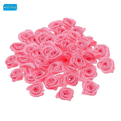 PATIKIL 0.6" Mini Satin Ribbon Roses, 50 Pcs Tiny Fabric Flowers Embellishments Rosettes Applique for DIY Crafts and Wedding Rose Red - Image 3