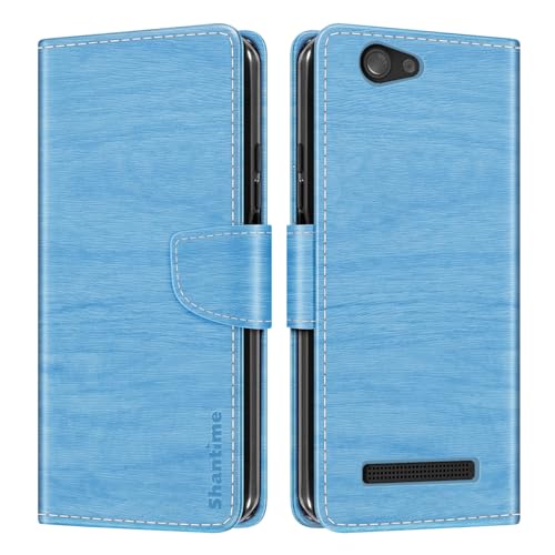 Shantime Étui Portefeuille Cuir Compatible avec Wileyfox Spark+, Housse Colorée Rabat avec Cartes, Fermeture Aimantée Protection Totale(Bleu Ciel)