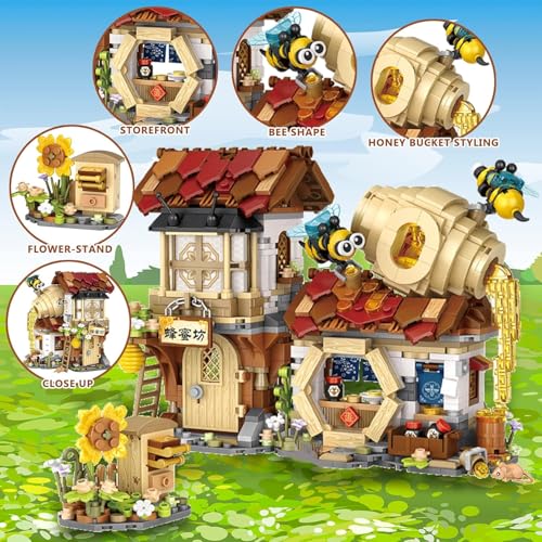 Image of SKY LINE OCEAN Honey Workshop Building Blocks Set (1242+ PCS) | Street View Mini Bricks Farmhouse Architecture Model Kit for Ages 14+ | Creative DIY Display Decor | 5 Year Structural Warranty