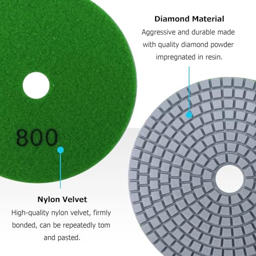 Image of 5 Inch Diamond Polishing Pads with 5 /8''-11 Hook & Loop Backing Pads, 10pcs Wet /Dry Concrete Polish Tools Kit for Drill, Grinder, Polisher, 50-3000 Grit Polishing Set for Marble Granite Quartz Stone