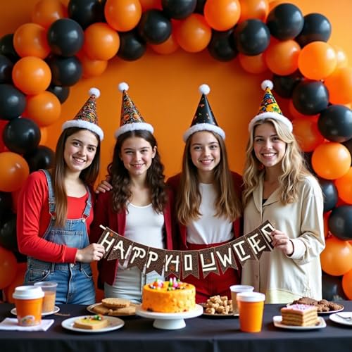 Image of Black and Orange Balloons Garland Arch Kit, 412pcs Black Orange Halloween Balloons with Different Size for Graduation Halloween Harley Davidson Decorations