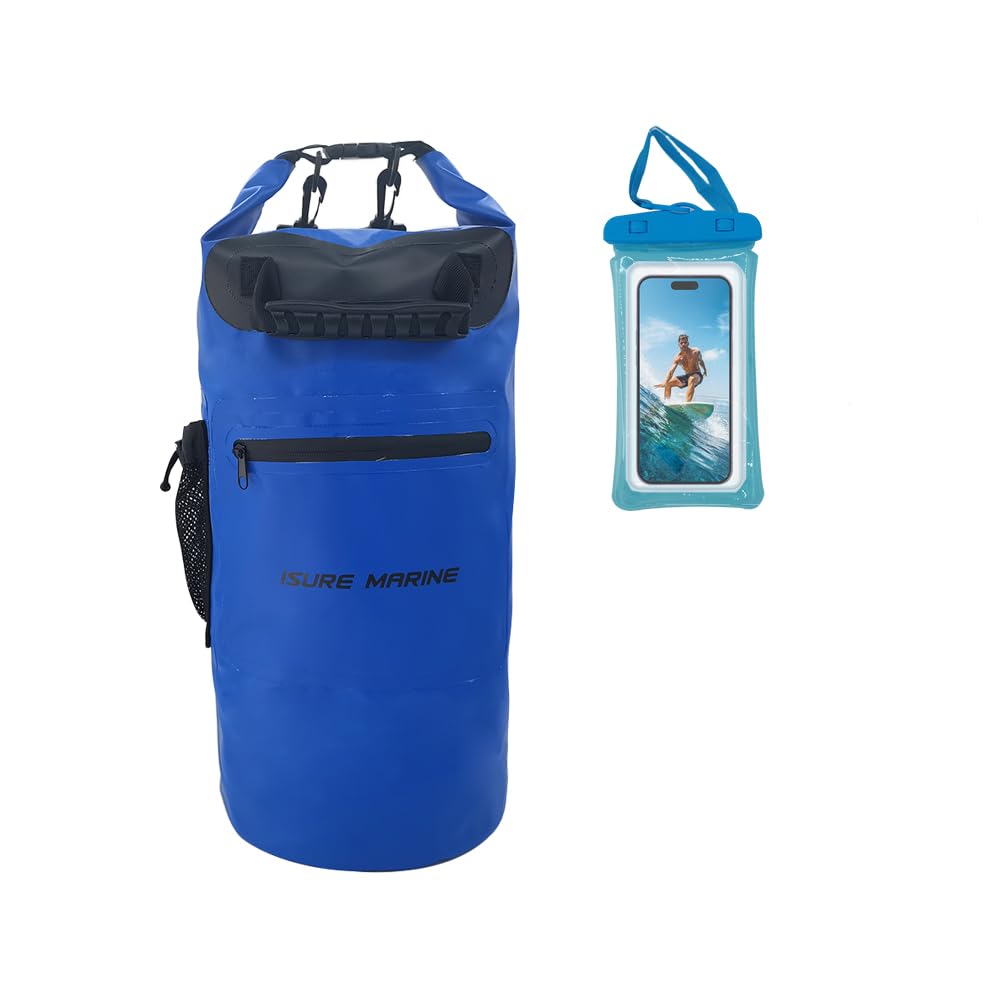 ISURE MARINE Waterproof Dry Bag with Zippered Pocket 20L,Waterproof Phone Case Roll Top Closure Travel Bags for Kayking, Boating, Kayaking, Surfing,