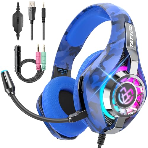 Tatybo Gaming Headset for PS5 PS4 Switch Xbox PC, Surround Sound Gaming Headphones with Noise Canceling Mic