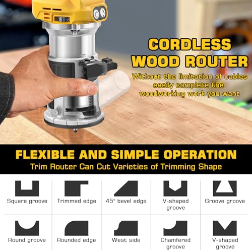 Cordless Power Router Compatible with Dewalt 18V-20V Battery, 800W Brushless Wood Trimmer with 6 Speed, Brushless Router Trimmer, Cordless Wood Trimmer, Straight Guide, 15 Milling Bits and 2 Spanners 6 Cordless Power Router Compatible with Dewalt 18V-20V Battery, 800W Brushless Wood Trimmer with 6 Speed, Brushless Router Trimmer, Cordless Wood Trimmer, Straight Guide, 15 Milling Bits and 2 Spanners - Image 6