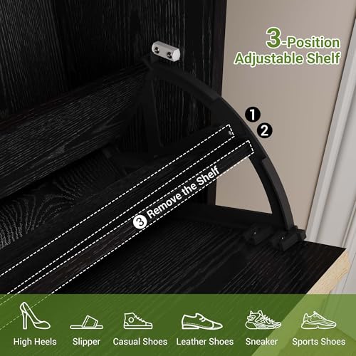 GAOMON Shoe Cabinet with 4 Flip Drawers, Entryway Cabinet with Adjustable Shelves, Accommodate 16 to 20 Pair of Shoes, Space-Saving Slim Shoe Cabinet for Entryway, Hallway, Front Door, Black Oak