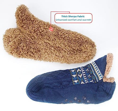Image of Women Knitted Slipper Socks Cozy Sherpa Fuzzy Socks Non Slip Socks Winter Indoor Double Layer Bedroom Slipper Socks