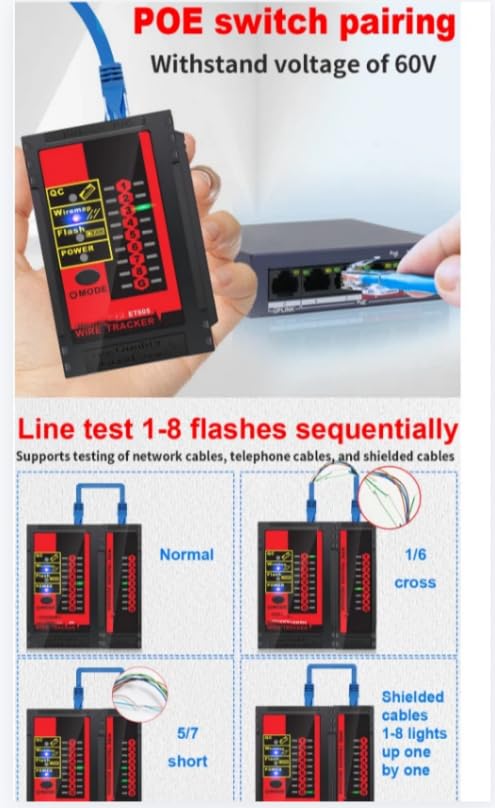 ET605 Tester per cavi di rete RJ45/RJ11 CablePort Test POELAN BreakCircuitAnalyze Cable TracingLine MaintenanceTool