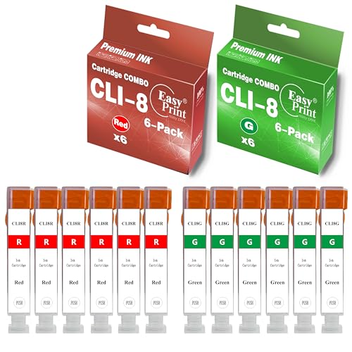 EASYPRINT Compatible CLI8 [6 RED with 6 Green] Ink Cartridge Replacement for CLI-8 Used for Canon Canon PIXMA Pro9000 Printer, (Total 12-Pack)