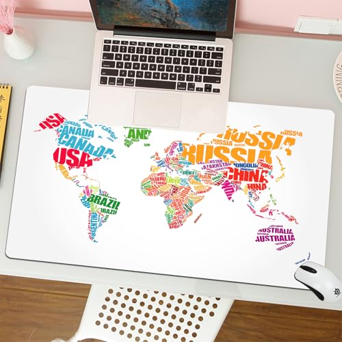 MESHIZIY Gaming Mouse Pad, ratón de Pad 80 x 30 cm,Decoración Wanderlust, Mapa del Mundo Hecho por Nombres Continentes Europa América África Co,sin Distancia y Mouse Impermeable, para computadora