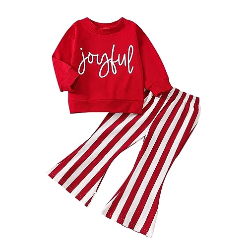 Toddler Girls Fall Clothes First Christmas Letter Print Sweatshirt Pullover+Red Flared Pants Baby Christmas Outfits