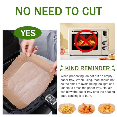 Airfryer pişirme kağıdı, 125 adet, 16 cm, sıcak hava fritözü, Airfryer fırın kağıdı, köşeli, su ve yağa dayanıklı, sıcak hava fritözü, fırın ve buharlı pişiriciler için uygundur