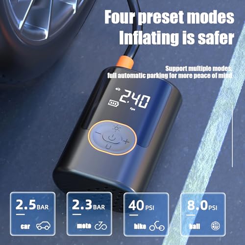 Image of Tire Inflator Portable Air Compressor, 160 PSI Electric Air Pump with Digital Display, LED Lights and 4000mAh Rechargeable Battery for Cars, Bikes, Motorcycles, Balls, Ideal for Men Husband & Fathers