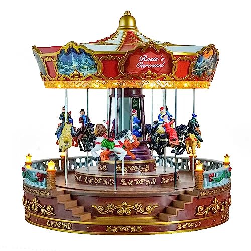 Construcción, Toy Skyant - Carrusel de Navidad para decoración de 14 pulgadas, tamaño grande, carrusel con música y luces, escena realista, añade ambiente navideño, perfecto...