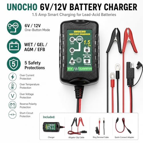 Unocho 6V/12V 1.5A Smart Charger