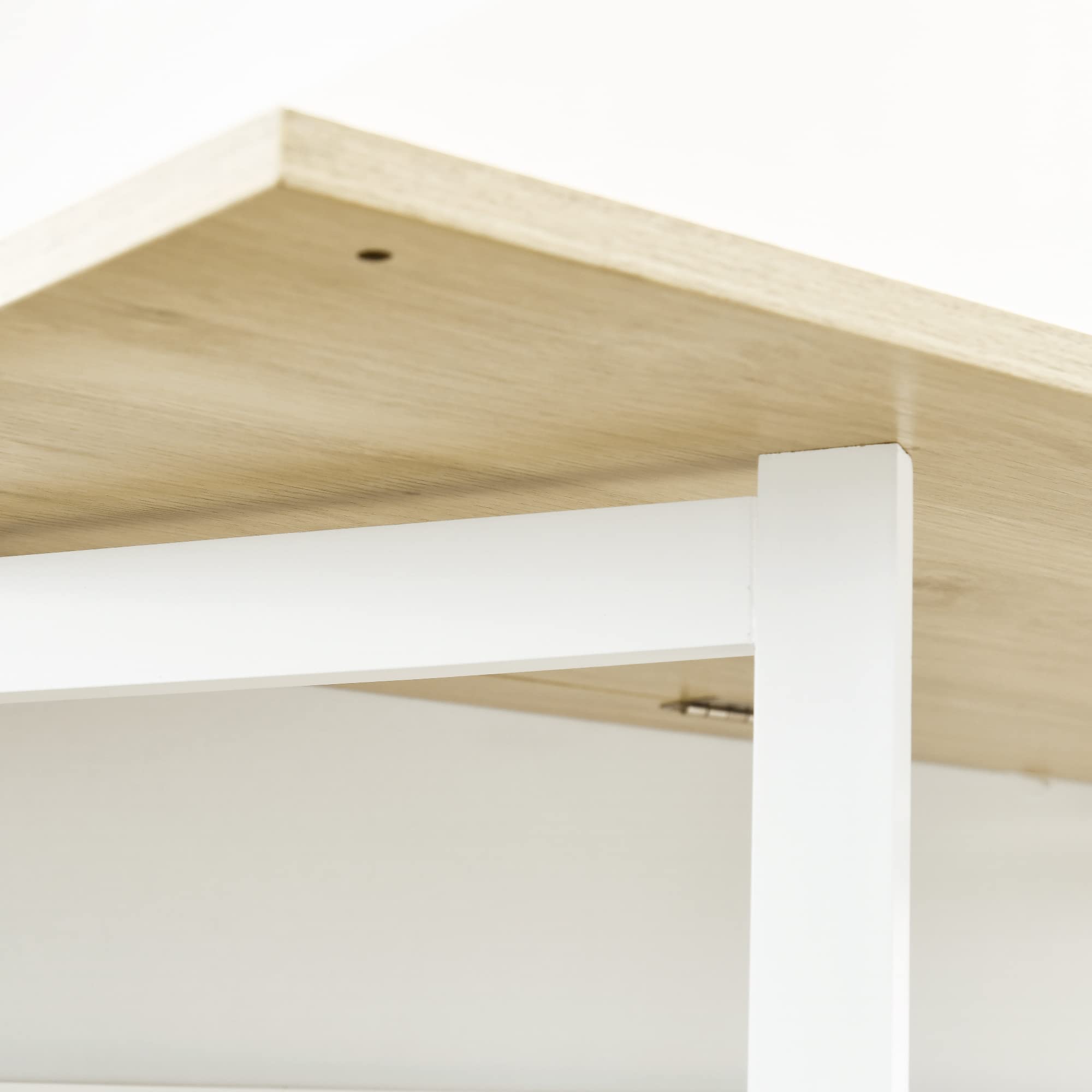 HOMCOM Tavolo da Bar Moderno ed Estensibile in MDF per 2 Persone con 4 Ripiani Aperti e Armadietto, 116x79.5x91 cm, Bianco e Color Legno