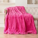 DANSICUINI Hot Pink Faux Fur Throw Blanket for Couch, Fuzzy Cozy Soft Warm Plush Striped Throw Blanket, Christmas Decorative Fluffy Winter Blanket for Sofa Bed Living Room Home Decor, 50'x60'
