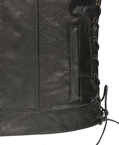 Mens SOA Leathe Club Style Vest W/Concealed Gun Pockets, Side Lace, Premium Buffalo Leather Biker Vest, Patches Friendly (Black, 2X)