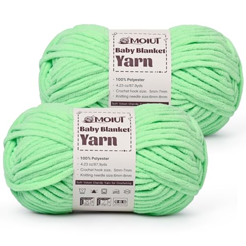 Image of Fluffy Chunky Yarn for Crocheting, Chenille Crochet Yarn 6 Super Bulky, 2 Pack of 87.9 yds /4.23 oz Baby Blanket Yarn, Soft Velvet Yarns for Knitting Amigurumi&DIY Crafts /Hats /Socks(2 Aqua Green)