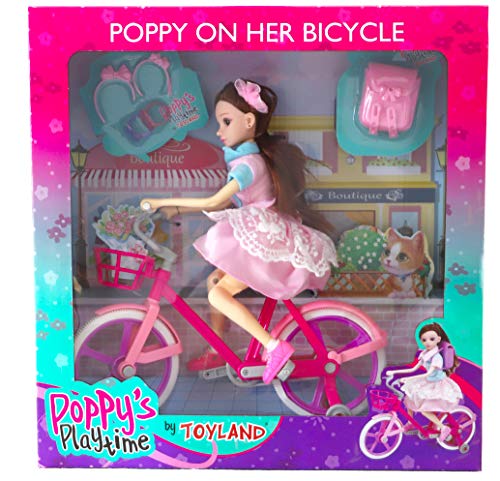 Toyland® 30 cm große Puppe auf dem Fahrrad, Spielset – inklusive Rucksack, Ringen und Stirnbändern (Poppy’s Playtime)
