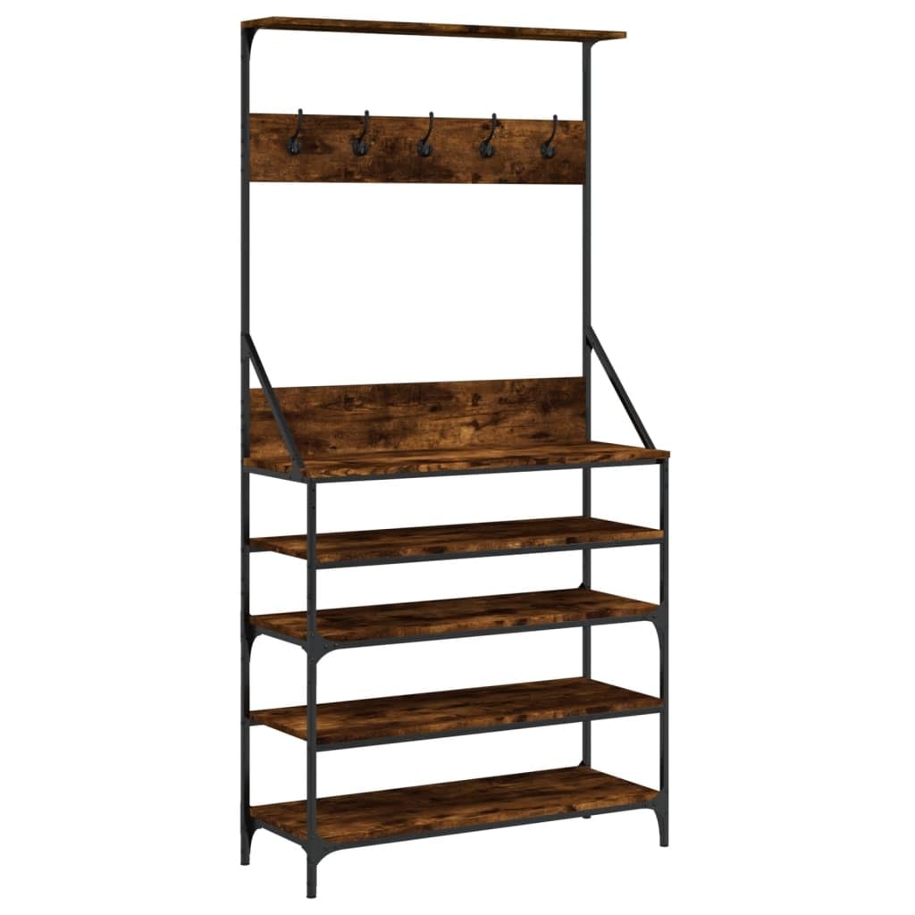 vidaXL Clothes Rack with Shoe Storage, Clothes Rail for Hallway, Garment Rack for Hanging Clothes, Coat Hanger, Modern Style, Smoked Oak