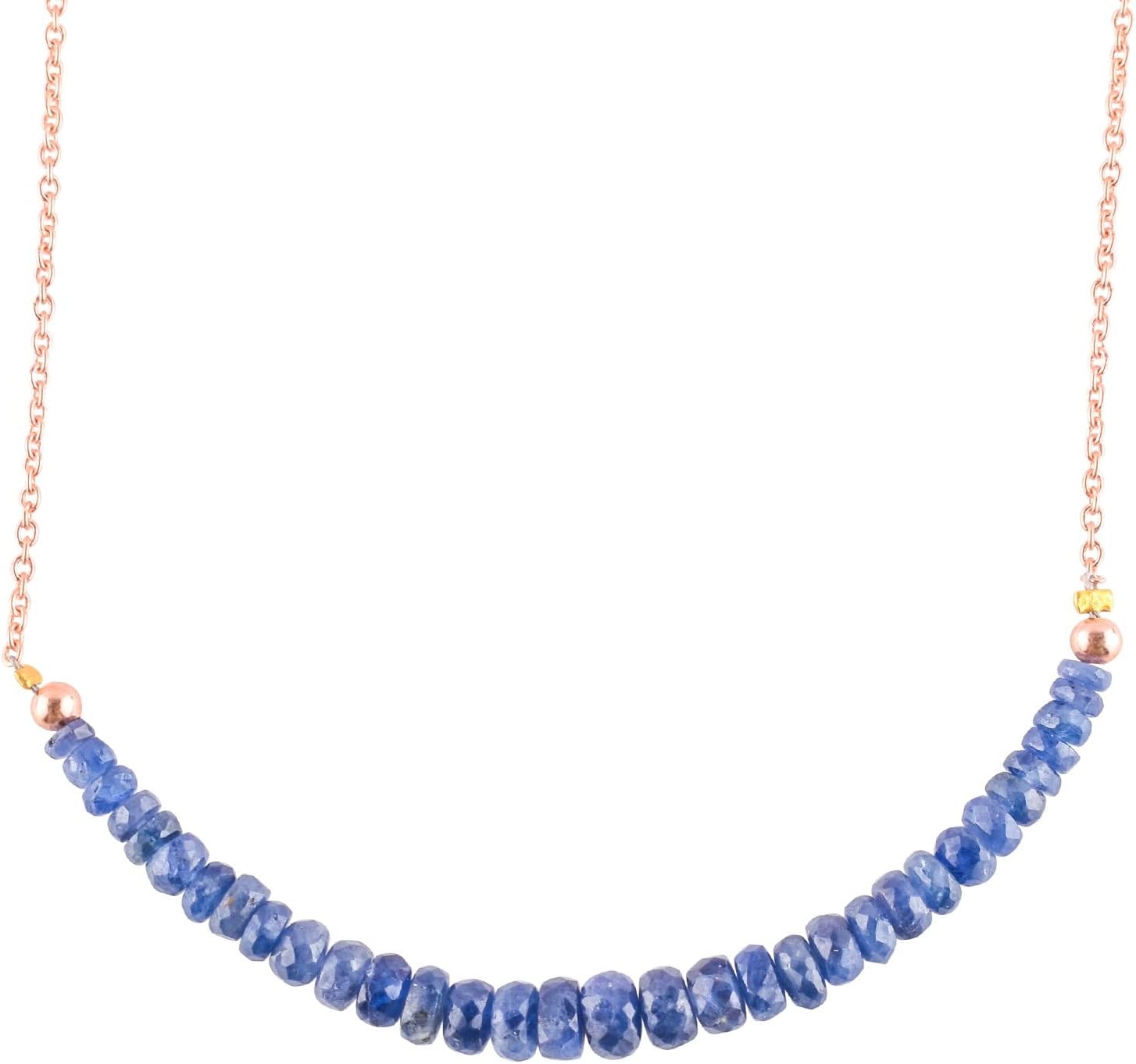 OdrillionGems Natural Blue Sapphire Gemstones Bar Necklace, Faceted Beads, 14K Rose Gold Plated, 925 Sterling Silver, Women Jewerly, September Birthstone, Healing Crystals, Valentine Gift, Size 18"