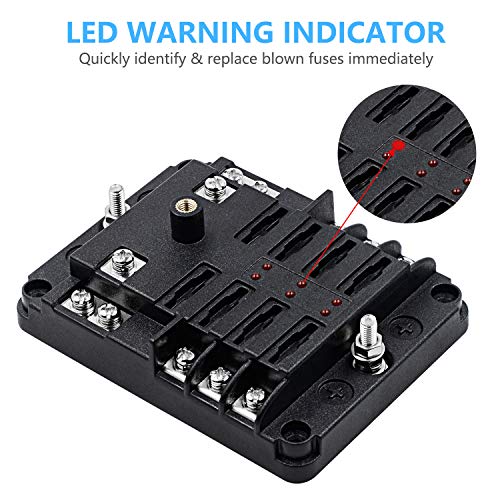 6 Way 12V Fuse Box 12Volt Blade Fuse Block Holder, 6 Circuit W/Negative Bus Waterproof Fuse Box With Led Indicator For 12V/24V Automotive Golf Cart Truck Car Boat Marine Rv Van Vehicle #TOP4