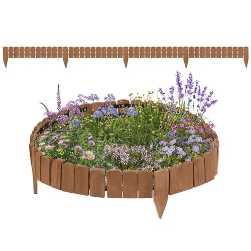 WOLTU Rollborder, Flexibler Holzzaun, Beeteinfassung Beetumrandung Rasenkante Gartenzaun Holz, Deko für Garten Blumenbeet, 203x10 cm, Dunkelbraun
