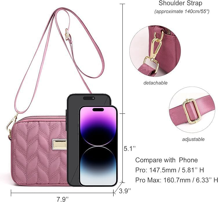 Ladies Crossbody Bag Multi-Pocket Shoulder Bag Waterproof Nylon Handbag Small Cellphone Purse Wallet for Women - Image 5