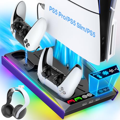 Image of Tokluck PA5 /Slim /Pro Cooling Station with Auto Turbofan & 3-Level Speed, PA 5 Vertical Stand Cooling Fan Station with Controller Charger, Accessories Base Cooler Docking Station, Purple