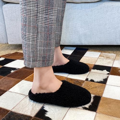 Women's men's plush slippers cotton slippers round headed slippers plush wool slippers soft rolled edge slippers lightweight home shoes wool lining comfortable loafers3
