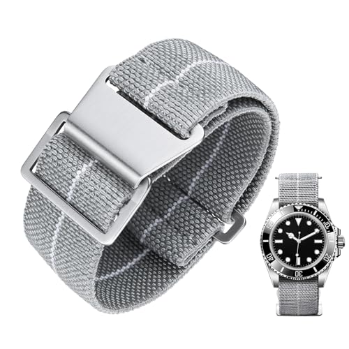 Image of BINLUN Elastic Nylon Watch Band 18mm 20mm 22mm Marine Nationale Fabric Military Parachute Replacement Watch Strap Men Women Silver & Black Buckle - Upgraded Hook-and-Loop Buckle
