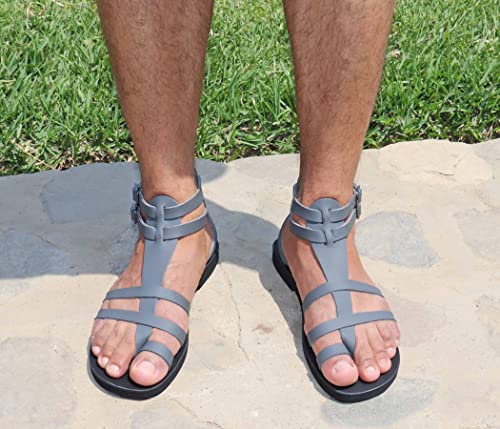 Men Leather Sandals Gladiator Greek Roman Style, Ankle Straps Toe Ring Sandals - FASCINATION4