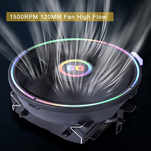 Onewatt DS Black CPU Cooler, 1500RPM RGB Air Cooler, Aluminum Extrusion Cooling 2 Heat-Pipes, 120mm Fan, Fins Bending, Lighting for Intel LGA 775/1155/1156/1366 (C Series) - Image 5