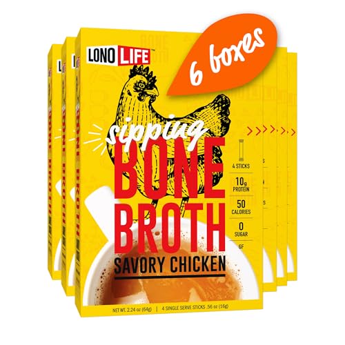 LonoLife Chicken Bone Broth Powder Mix | 10g Protein | Collagen-Rich, Keto & Paleo Friendly | Natural Ingredients | 24 Portable Stick Pack Servings