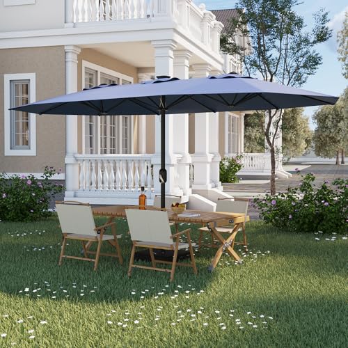 FinerFurnis 15ft Large Patio Umbrella With Base-Outdoor Double-Sided Market Umbrella, Crank Handle for Easy Opening, Durable & Stylish Design, UV ProtectionPerfect for Patio Tables & Poolside-Blue - Thumbnail 7