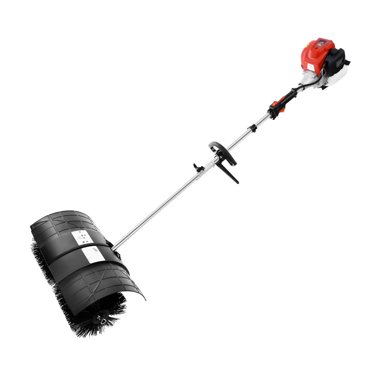 Petrol-Powered Gas Engine Power Brush Broom 4-Stroke Lawn Yard Sweeper Petrol Power Sweeper Hand Pull Start with Curved Baffle for Outdoor Driveway Turf Grass Snow Cleaning Grit