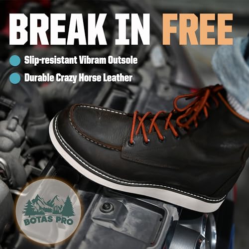 Soft Toe Work Boots for Men, 6 Inch Crazy Horse Leather Wedge Work Shoes Breathable Comfortable(VBP601)2