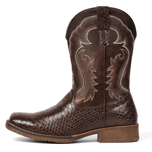 Image of IUV Cowboy Boots for Men Western Boots Square Toe Mid Calf Cowboy Boot