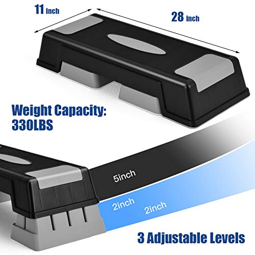 GYMAX 30” Aerobic Workout Stepper with Risers, 5’’ 7’’ 9’’ Adjustable Exercise Platform for Home Fitness, Non-Slip Aerobic Training Stepper for Home/Gym (Grey)