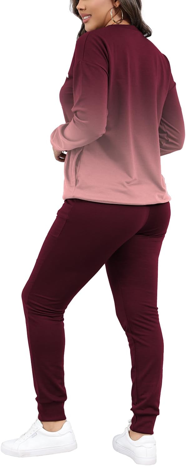 HBQ Two Piece Outfits For Women Casual Long Sleeve Sweatsuits Jogger Tracksuits Lounge Sets With Pockets-A-Gradient-XL - Image 4