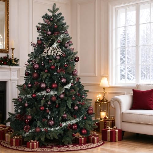 SZVRL Christmas Balls Ornaments -36pcs Shatterproof Christmas Tree Decorations with Hanging Loops for Xmas Tree, Holiday Party, Wedding & Indoor Home Decor,6 Styles in 3 Sizes (Burgundy) - image 4