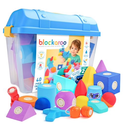 Image of Blockaroo Magnetic Foam Building Blocks 40-Piece Set with Storage Chest