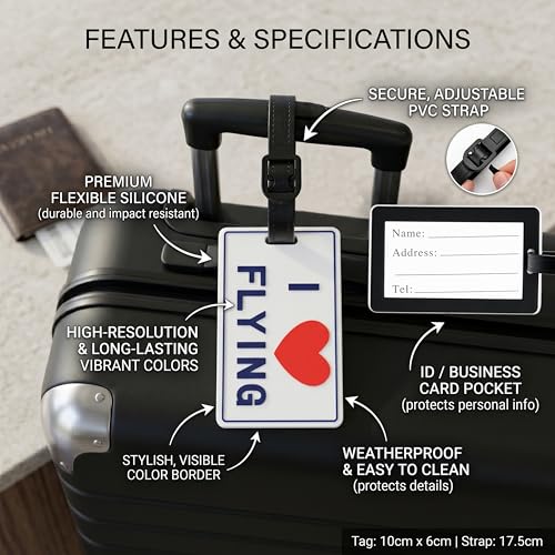 Image of Storite Pack of 2 Luggage Tags with Black Silicon Strap (White & Red)