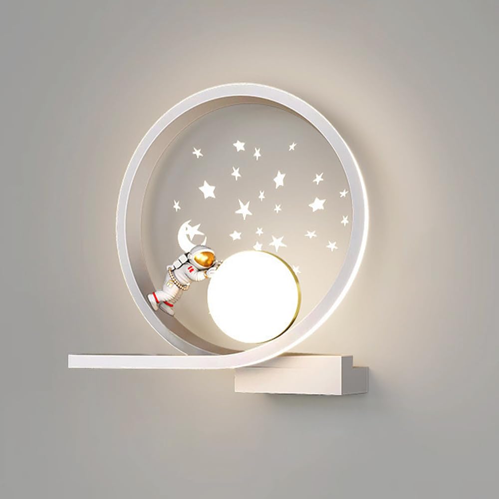 Jadssox Kinderzimmer Wandleuchte Astronaut Wandleuchte LED Runde Wandleuchte mit Projektor Sterne, Sternenleuchten Wandbeleuchtung Kinder Nachtlichter für Mädchen Jungen Schlafzimmer Kinderzimmer