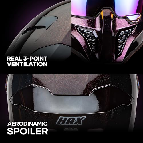 HAX Full Face Motorcycle Helmet for Adult Men and Women, DOT & ECE 22.06 Certified - Powersports Advanced Ventilation Motocross Helmet for Motorbike Street Bike(Galaxy Purple - XX-Large) by HAX - Image 4