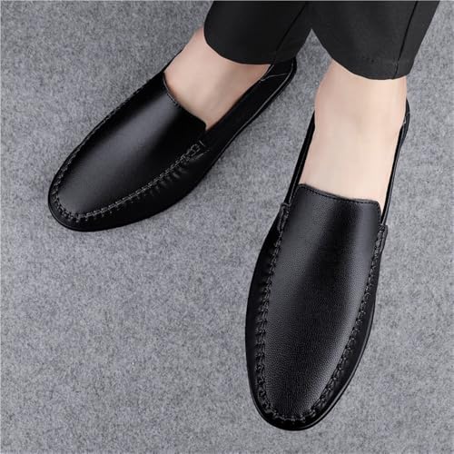 Round Toe Solid Color Leather Mens Loafer Shoes Lightweight Flat Heel Resistant Fashion Outdoor Slip On3