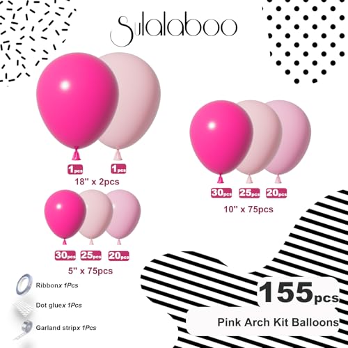 Image of Pink Balloons Arch Kit 155Pcs Hot Light Pink 18 10 5 Inch | Different Sizes Latex Balloon Garland for Woman Birthday Anniversary Wedding Princess Party Decorations