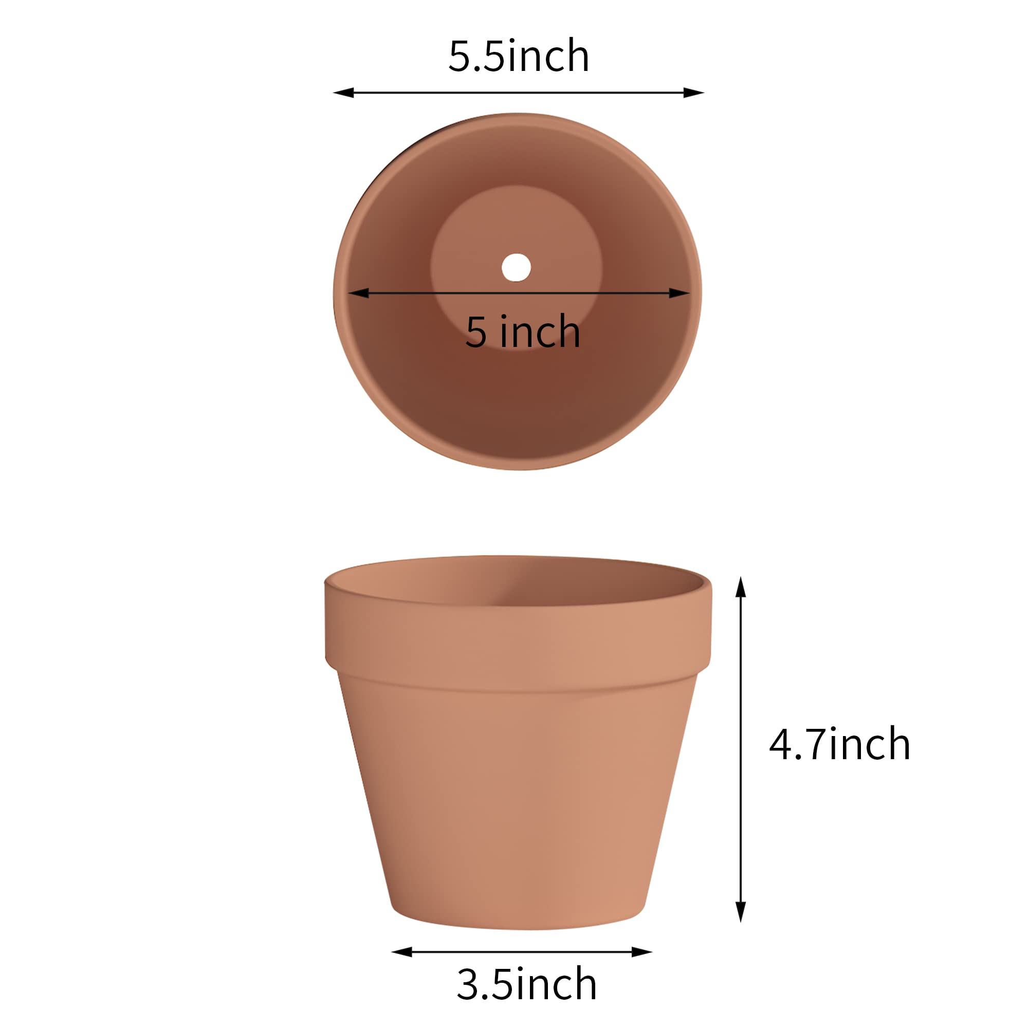 D'vine Dev Grand Pot De Fleurs Rond Cylindrique En Terre Cuite De 25,4 Cm Avec Trou De Drainage Et Soucoupe Pour Plantes D'intérieur 40 X A 5