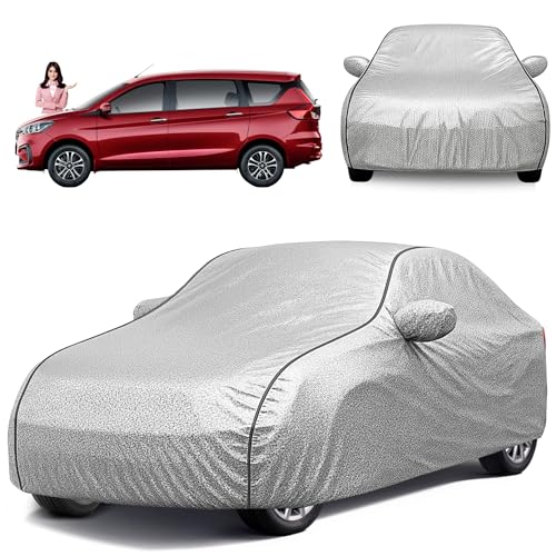 Image of Car Cover for Maruti Ertiga All Model & Years (2012-2024) 100% Waterproof with Mirror Pockets, Triple Stitched Bottom Elastic Dustproof Full Body Protection Heat & UV Resistant- Silver